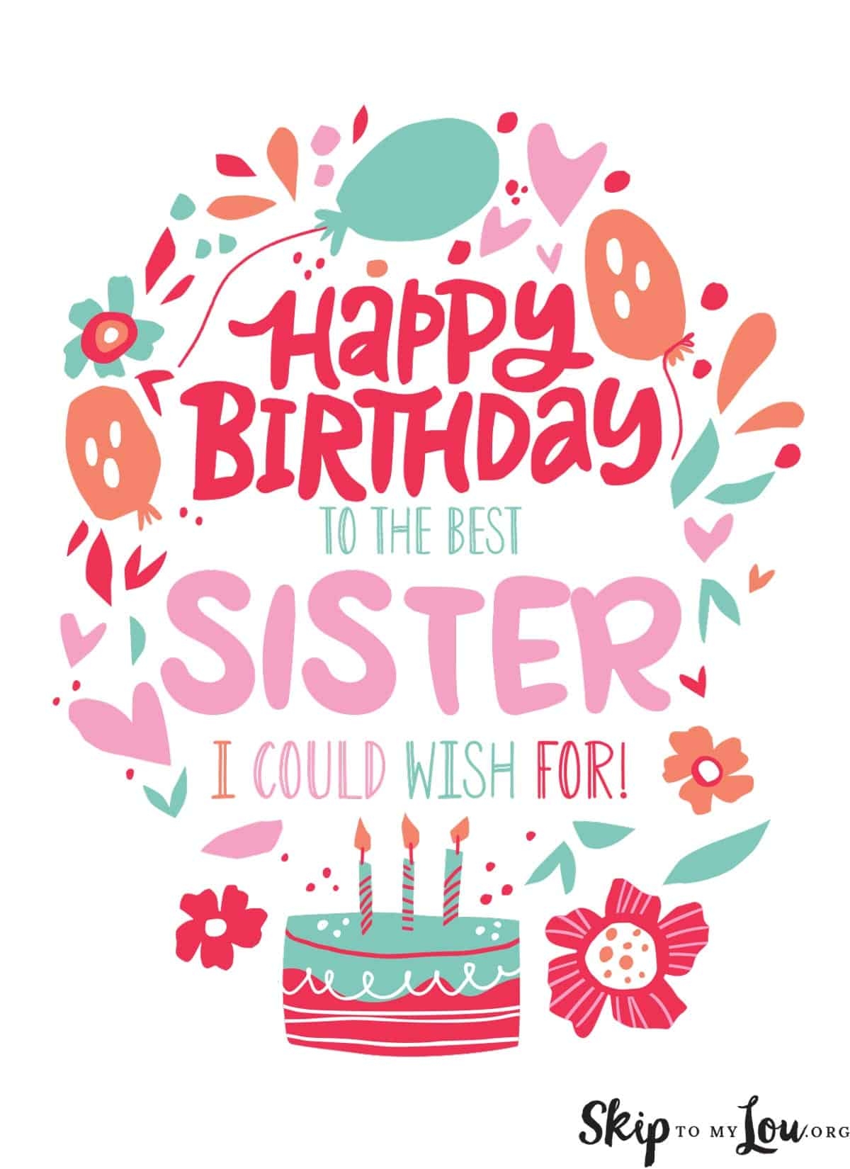printable birthday card for sister