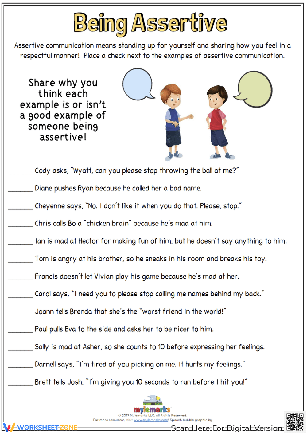 Being Assertive Worksheet Worksheets Library
