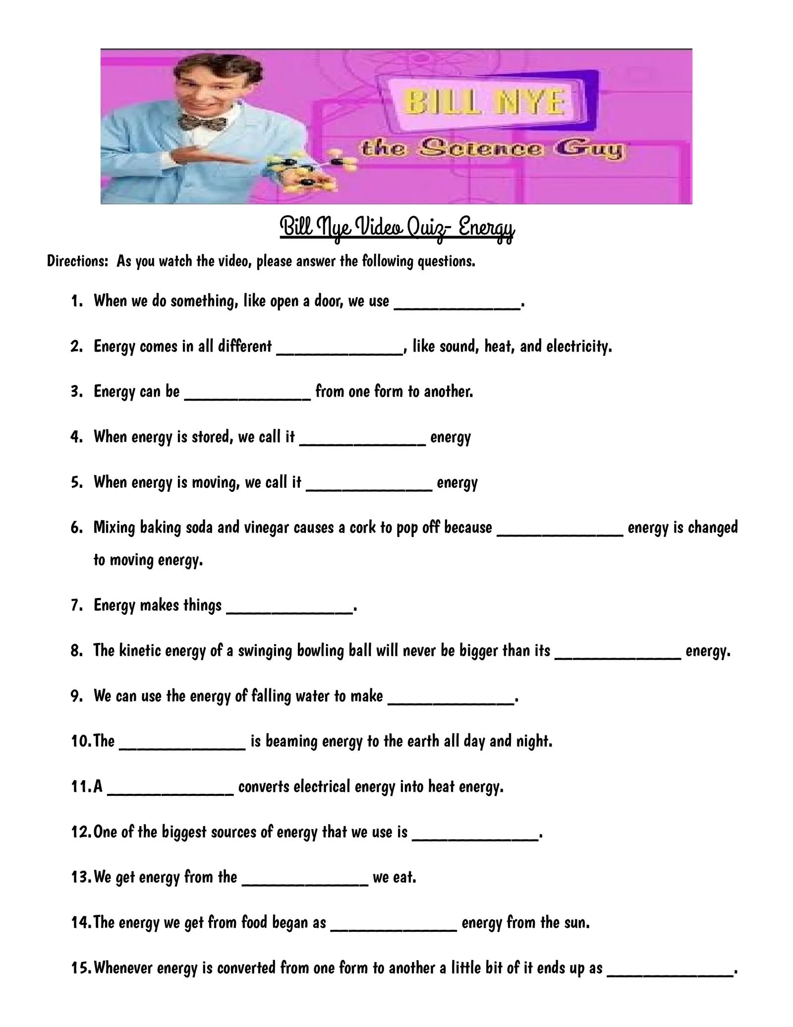 bill nye waves worksheet