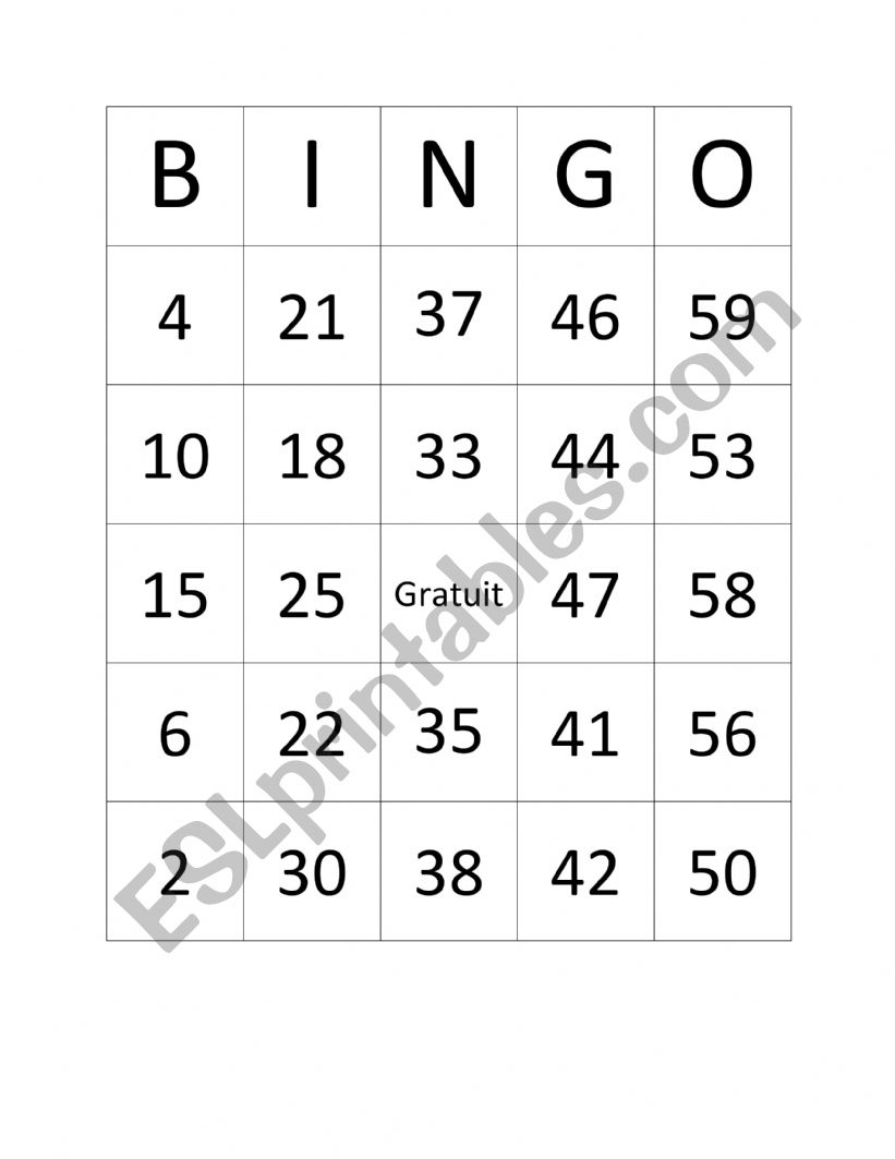 BINGO Numbers 1 60 With Calling Cards ESL Worksheet By MsTiffany Worksheets Library
