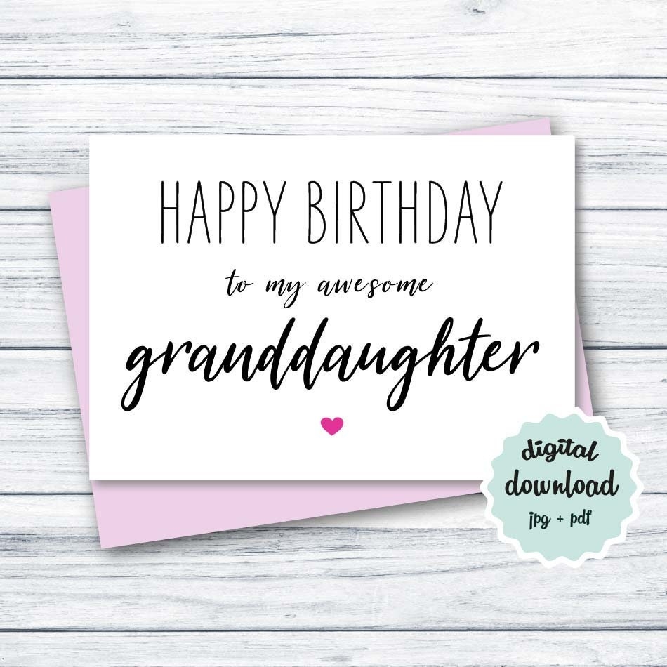 Birthday Card Granddaughter PRINTABLE Happy Birthday To My Awesome 