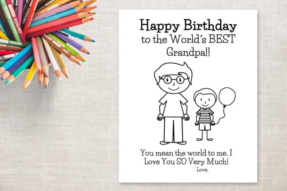 Birthday Coloring Printable Boy U0026 Grandpa Birthday Card To Grandpa From Grandson Etsy