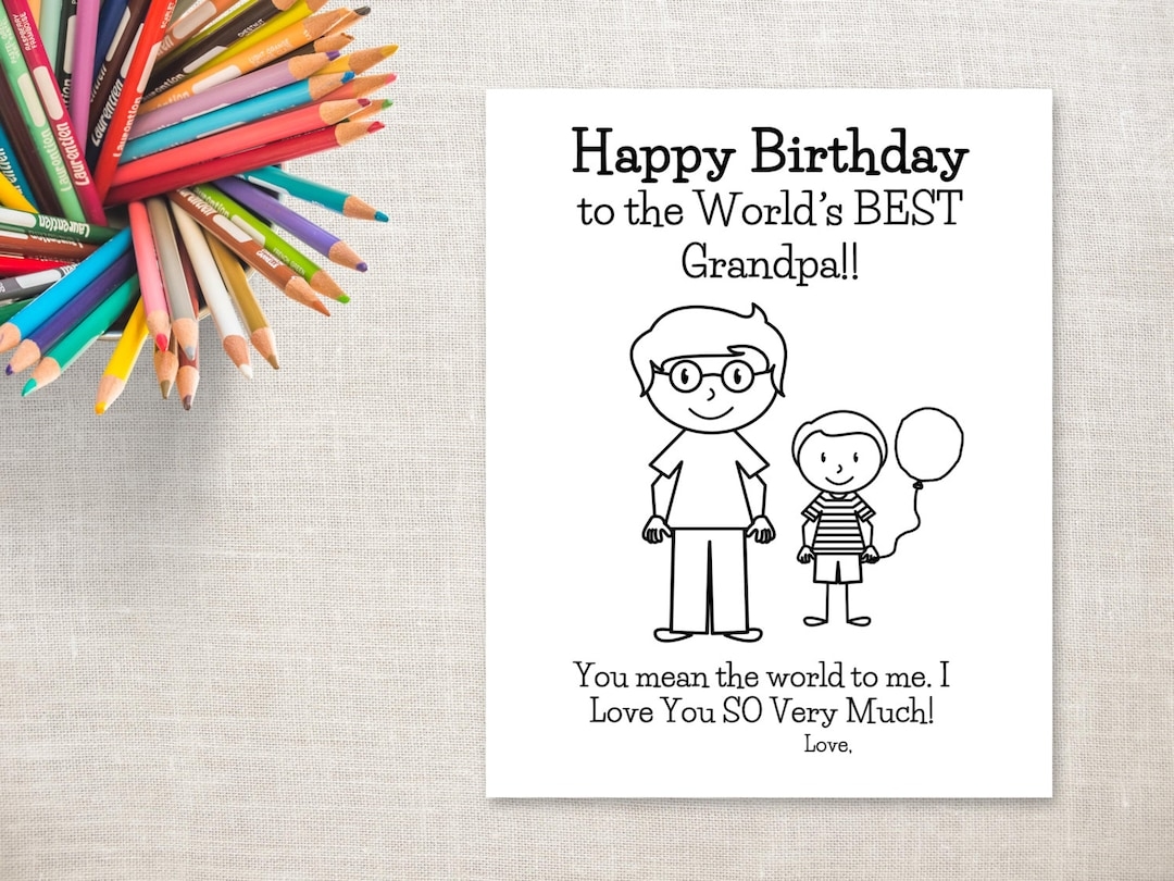 Birthday Coloring Printable Boy U0026 Grandpa Birthday Card To Grandpa From Grandson Etsy