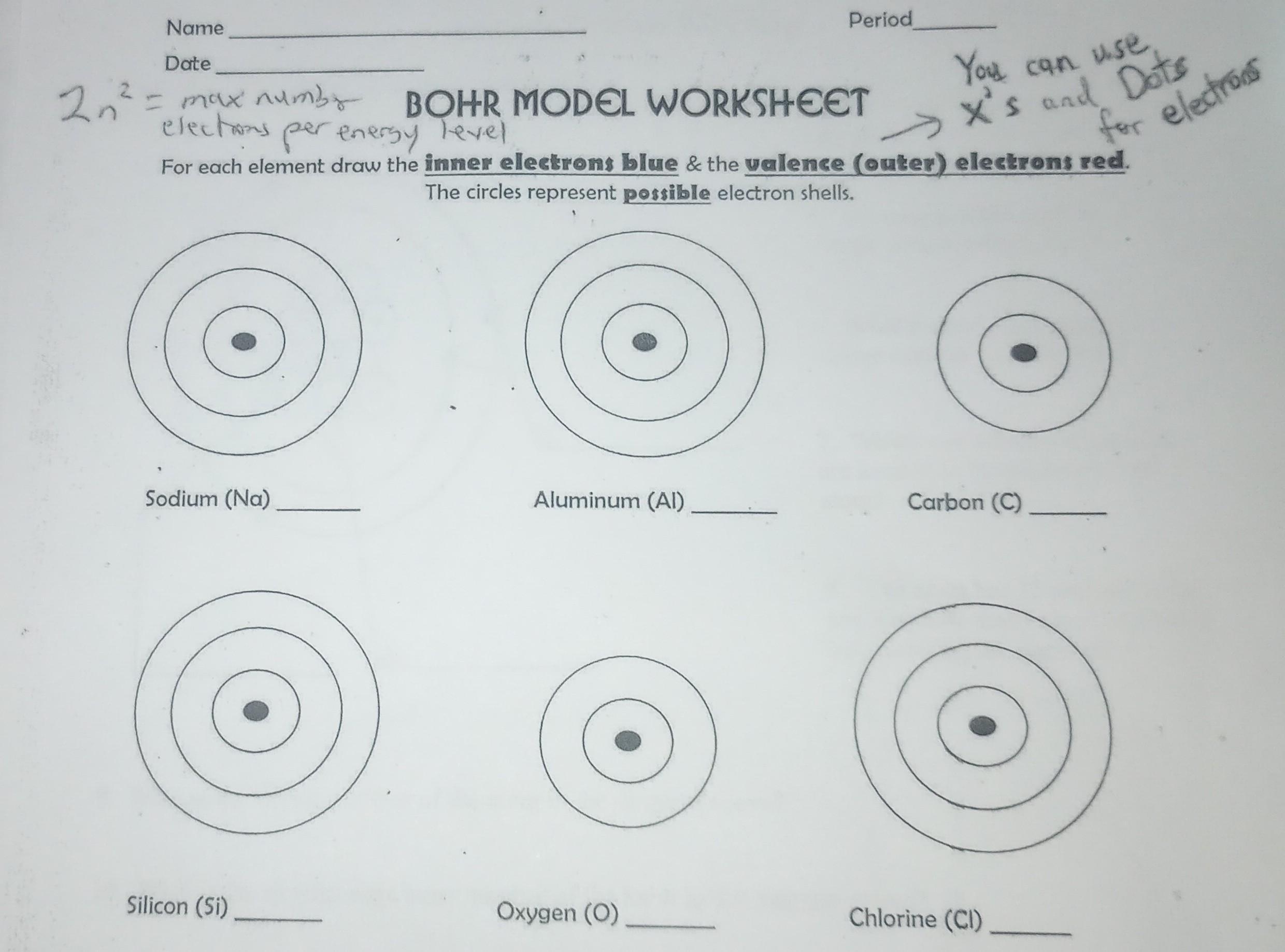 bohr model worksheet answer key