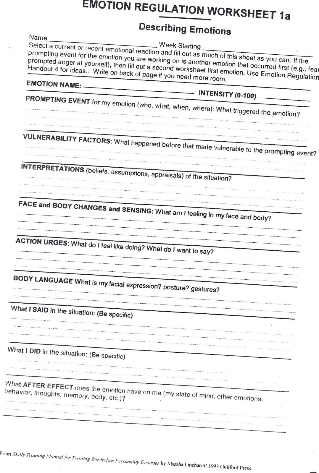 Borderline Personality Disorder Self Help Worksheet Pre Planned Coping Worksheets Library