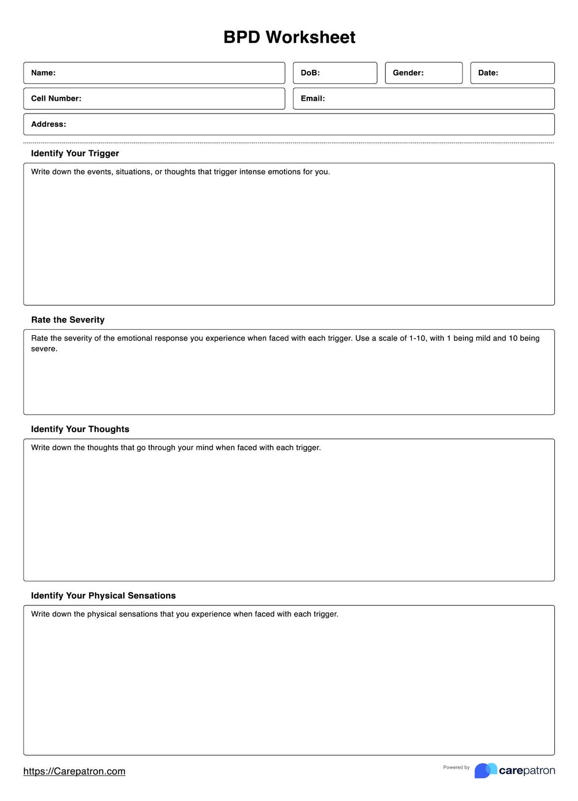 Borderline Personality Disorder Worksheet U0026 Example Free PDF Download