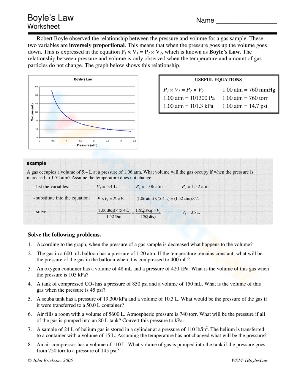 Boyles Law Worksheets