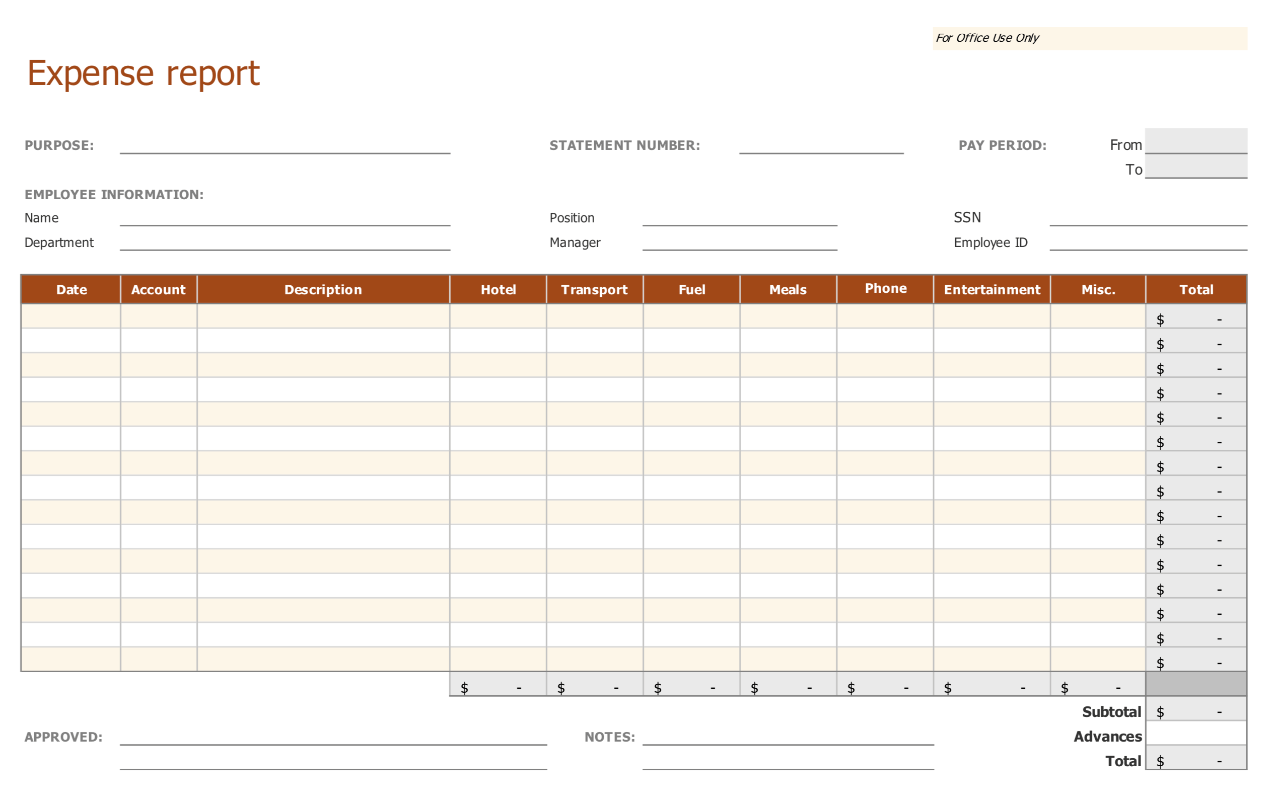 expense worksheet excel