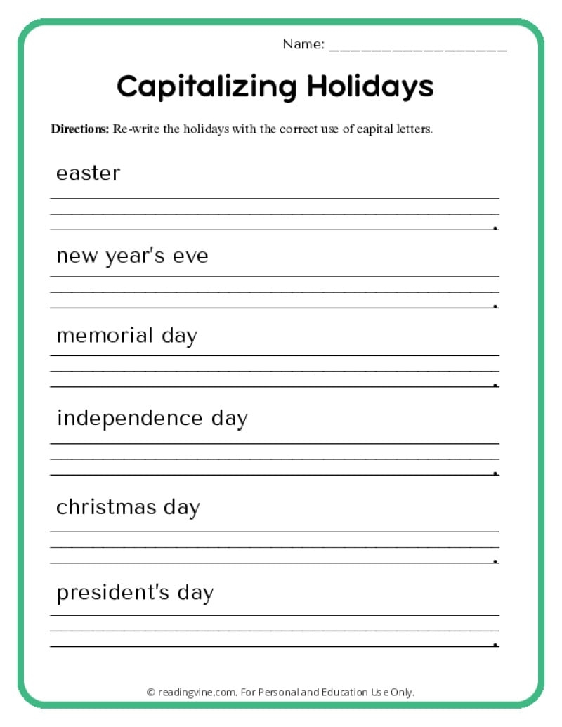 capitalization worksheet