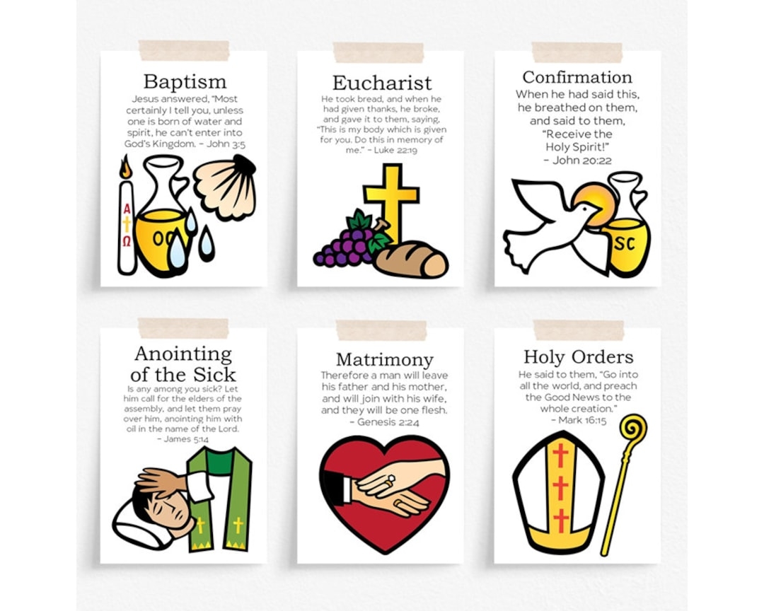 CATHOLIC Seven SACRAMENTS Flash Cards Activity Catholic Homeschool Printable Morning Basket Activity Catholic Memory Work For Kids Etsy
