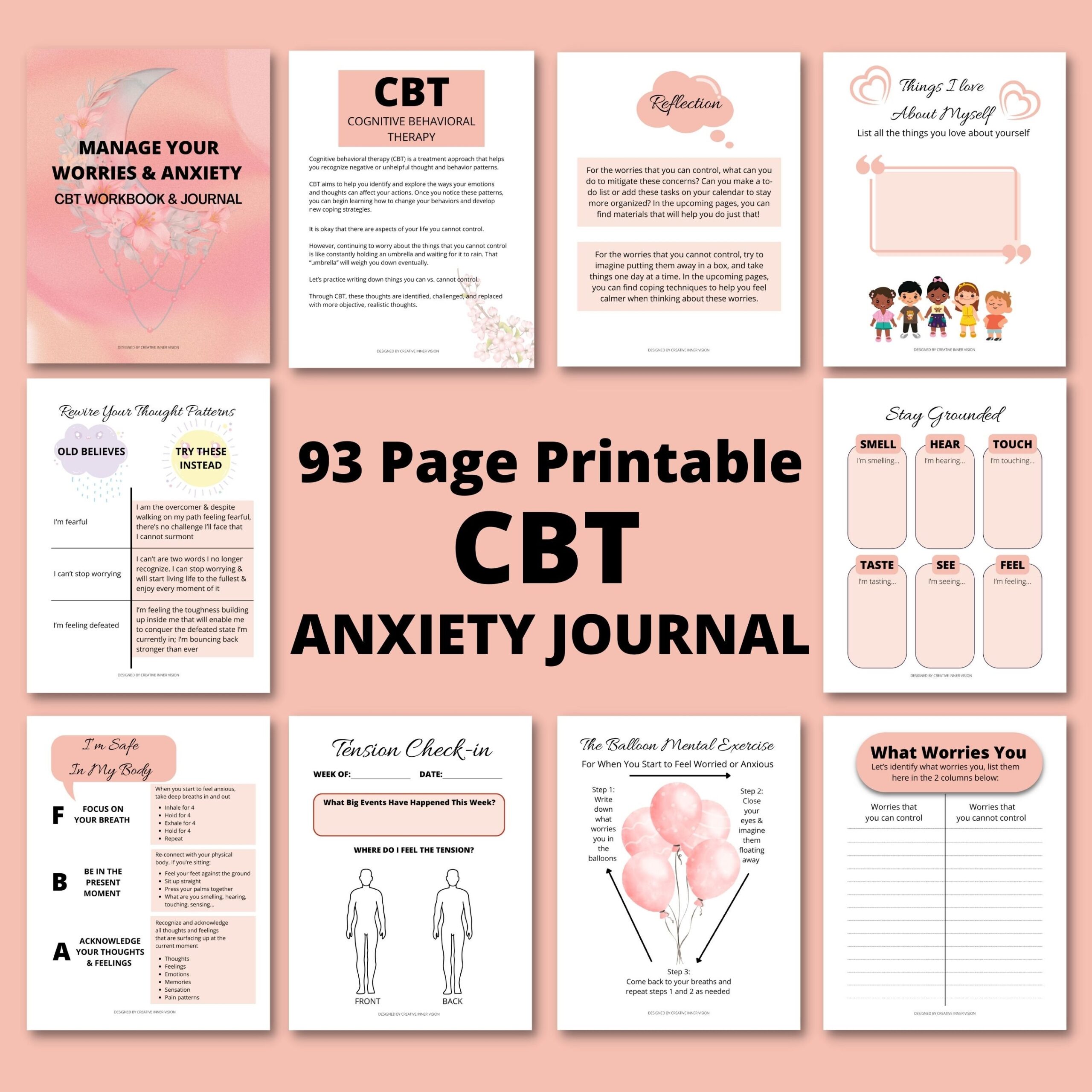 CBT Anxiety Journal Printable Manage Worries Workbook Anxiety Workbook CBT Worksheet Cognitive Behavioral Therapy Self Care Journal Etsy