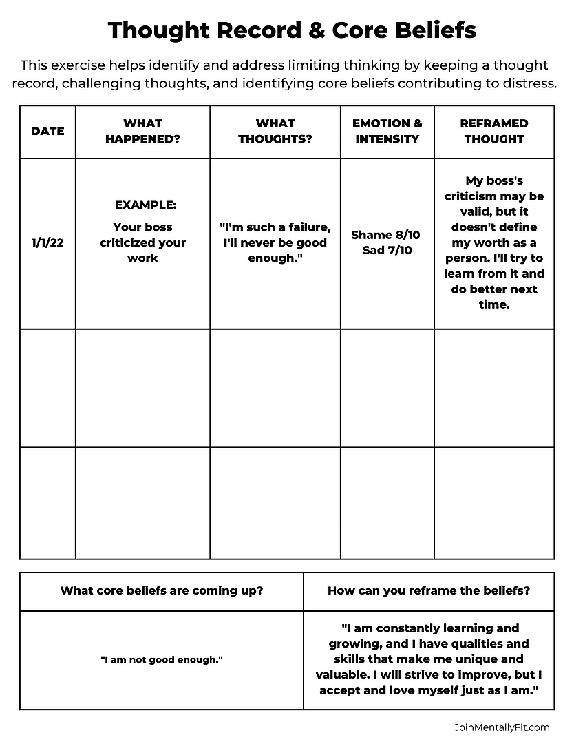 cognitive behavioral therapy for anxiety worksheets