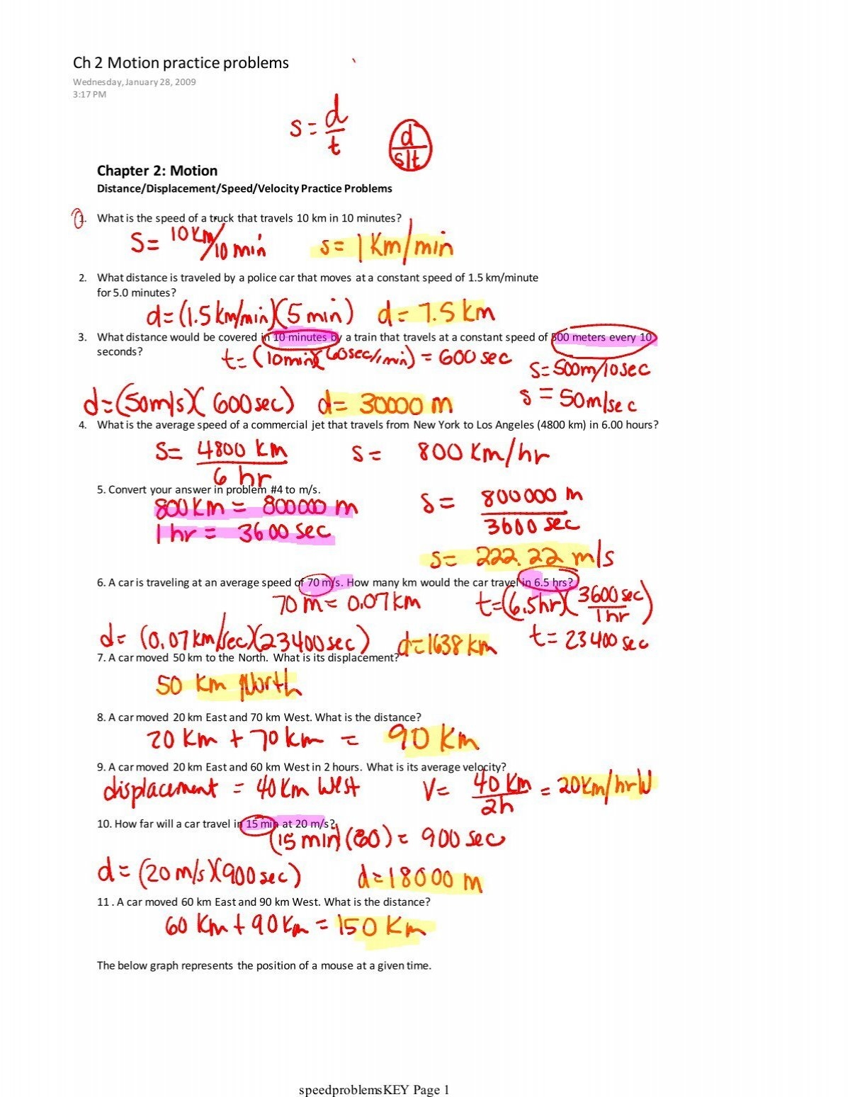 Ch 2 Motion Practice Problems