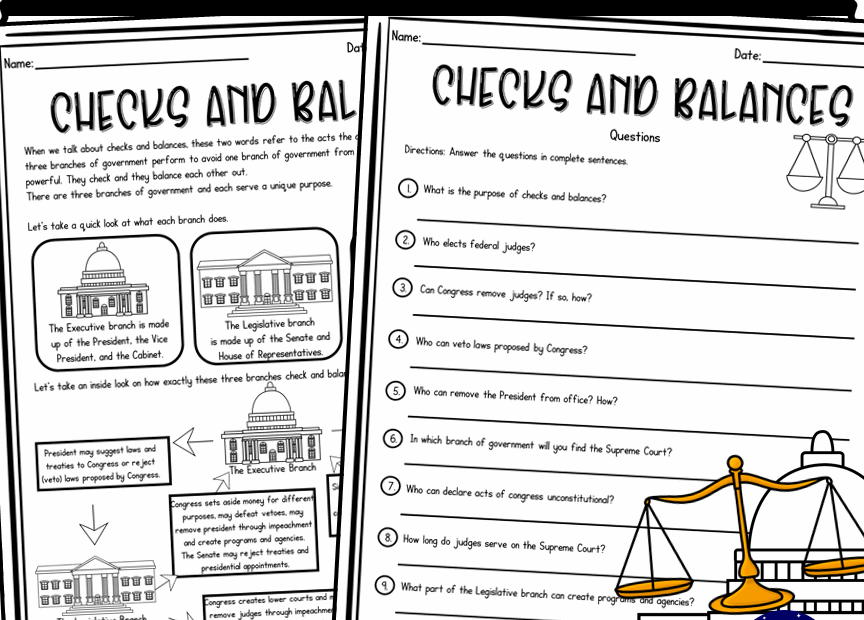 Checks And Balances Worksheets Made By Teachers