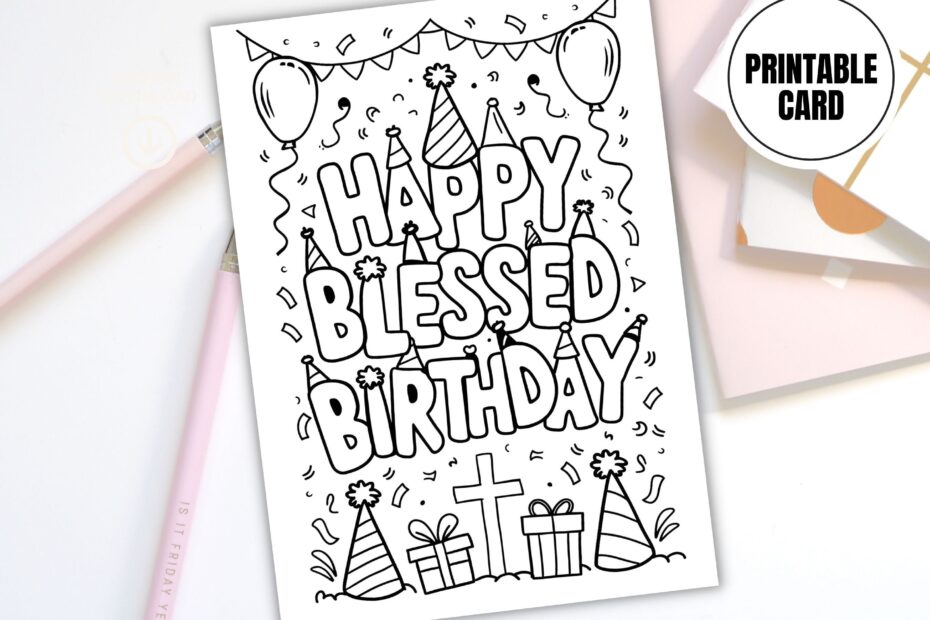 Christian Birthday Printable Coloring Card Happy Blessed