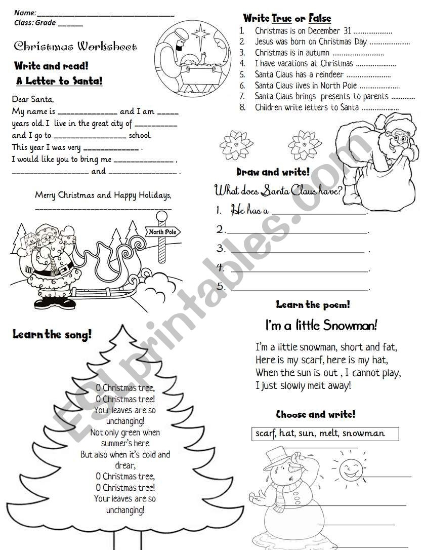 CHRISTMAS ACTIVITY WORKSHEET ESL Worksheet By Lucia13