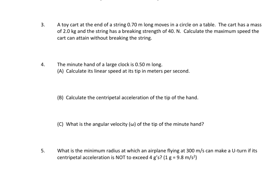 Circular Motion Worksheet Physics Problems