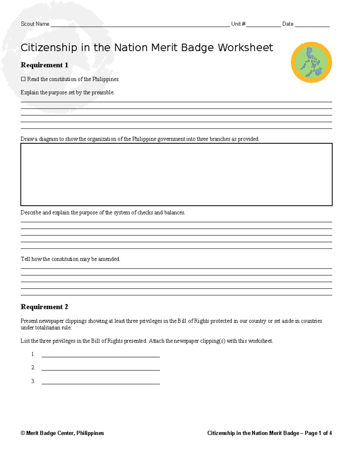 Citizenship in the Nation Merit Badge Worksheet Requirements U0026 Activities Studocu