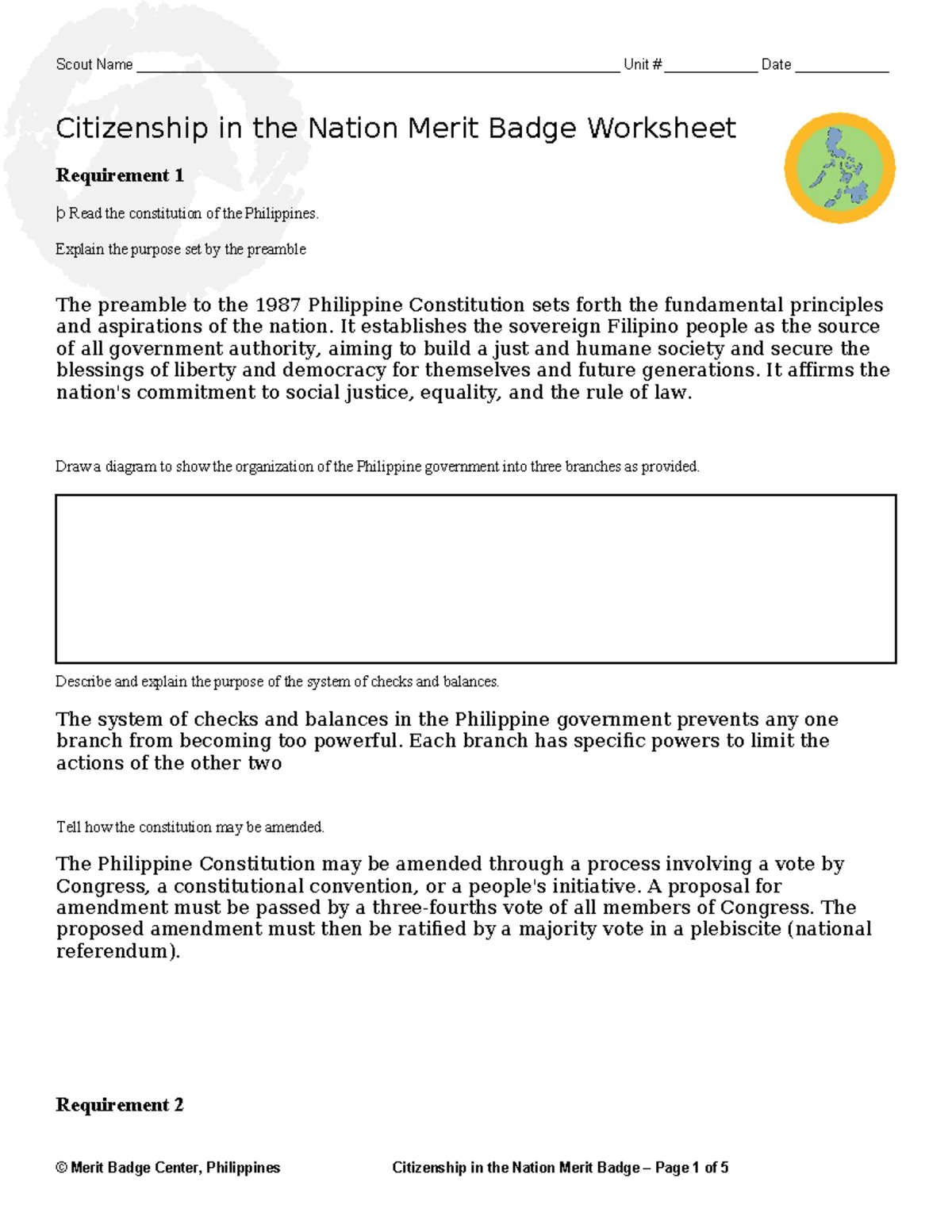 Citizenship in the Nation Merit Badge Worksheet Requirements U0026 Activities Studocu