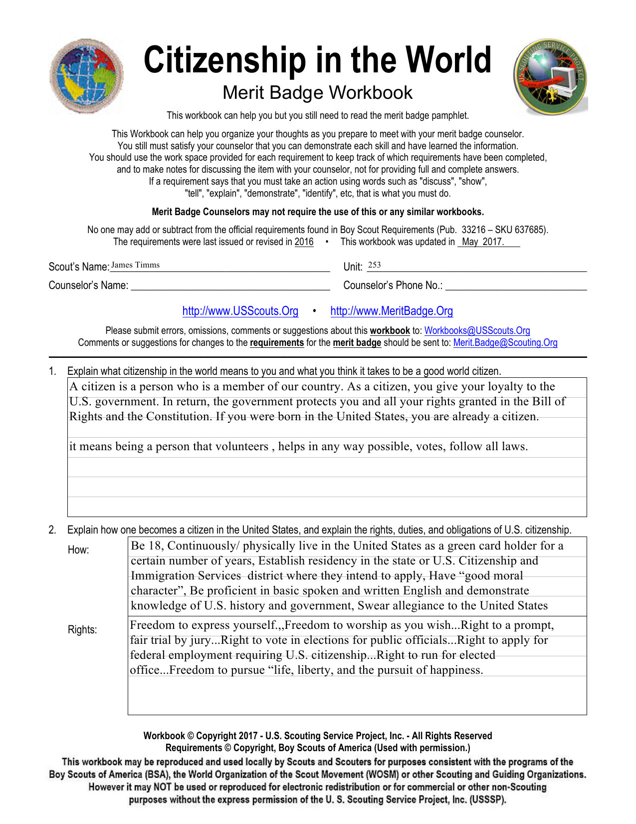 Citizenship In The World Merit Badge Worksheets Library