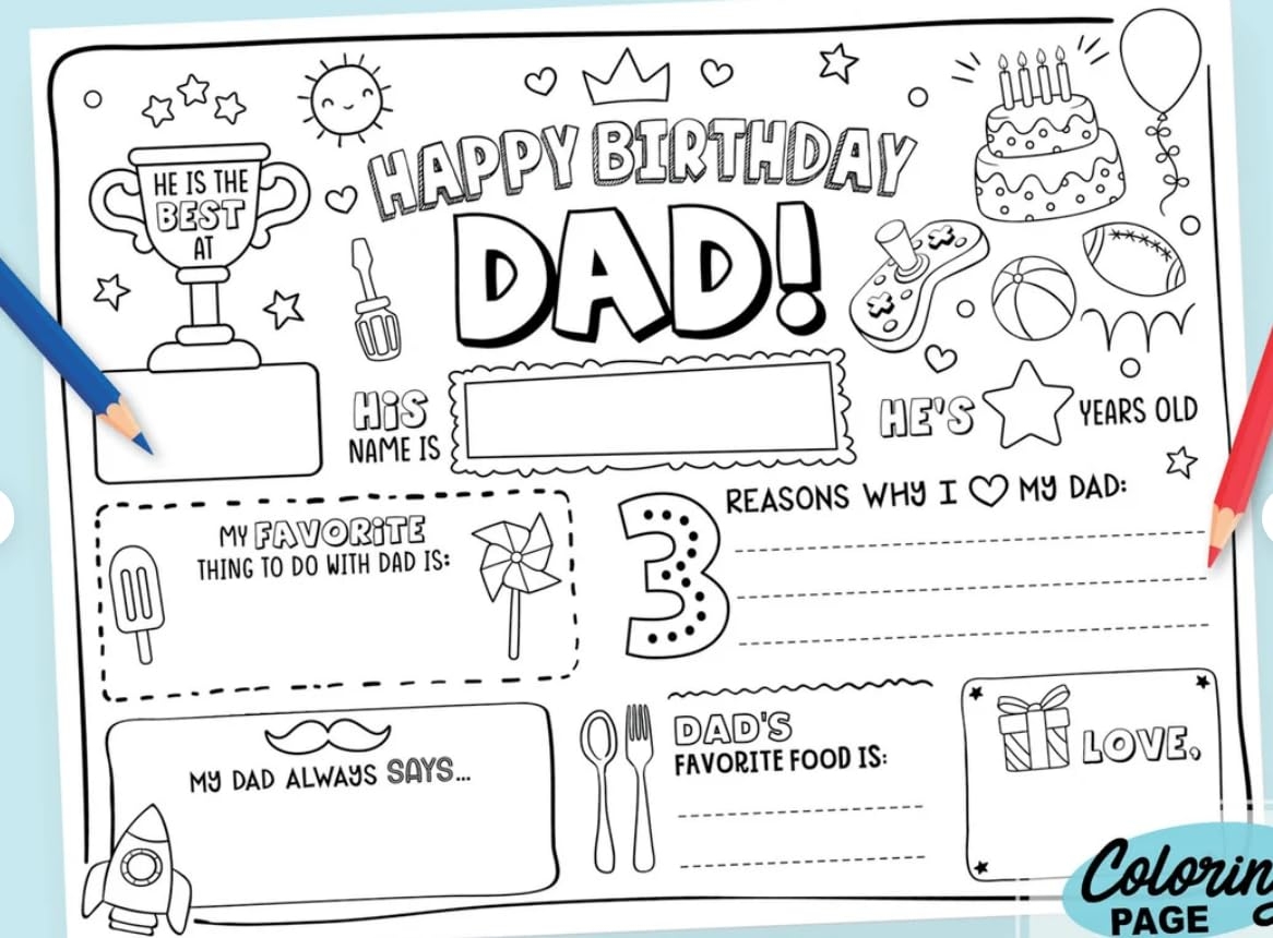 printable birthday cards for dad to color