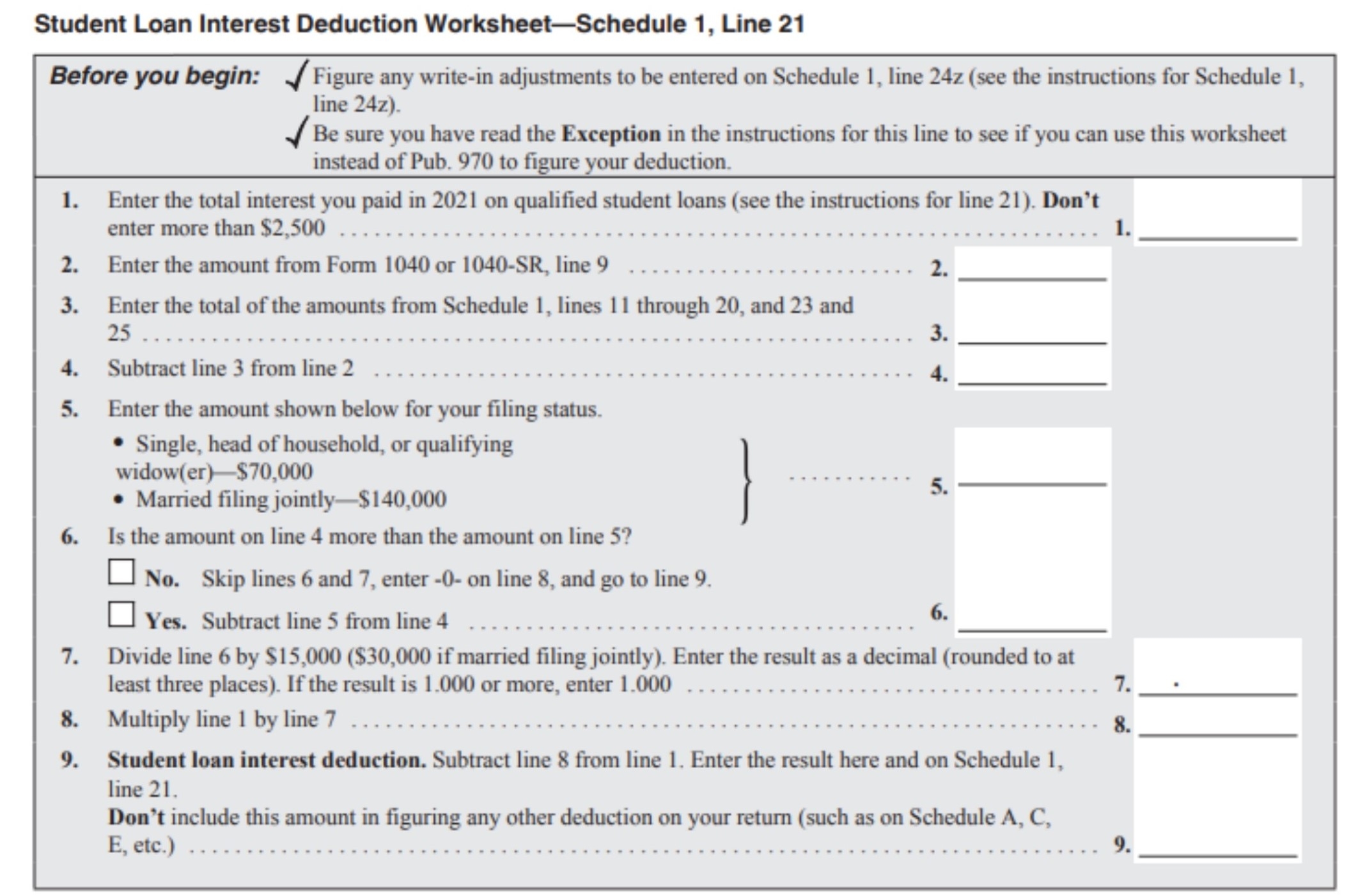 Claiming The Student Loan Interest Deduction Worksheets Library