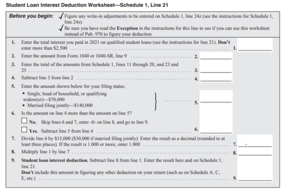 Claiming The Student Loan Interest Deduction Worksheets Library