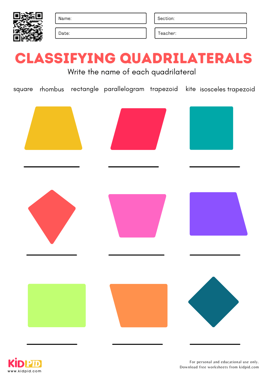 quadrilaterals worksheet