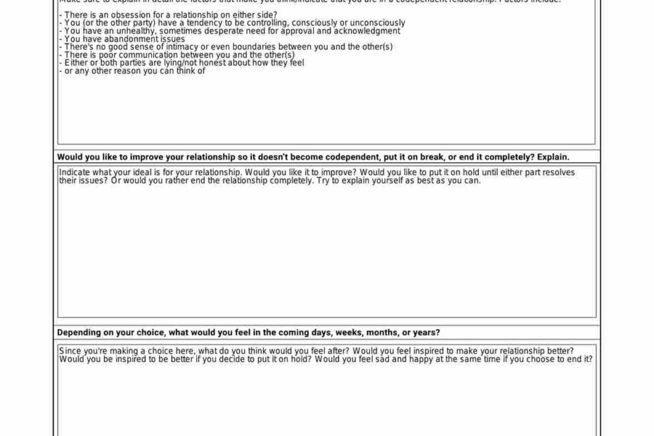 Codependency Worksheets U0026 Example Free PDF Download