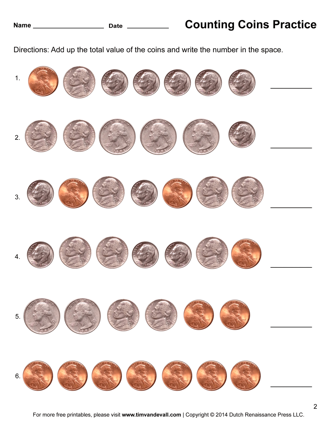 coin counting worksheet