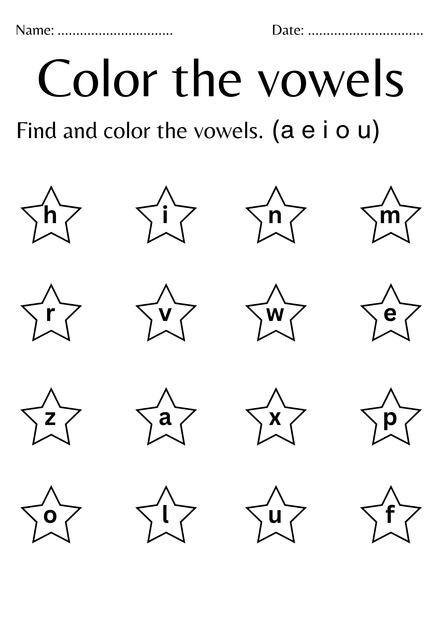 Colour The Vowels Worksheets For Kindergarten A E I O U Vowels Coloring Sheets
