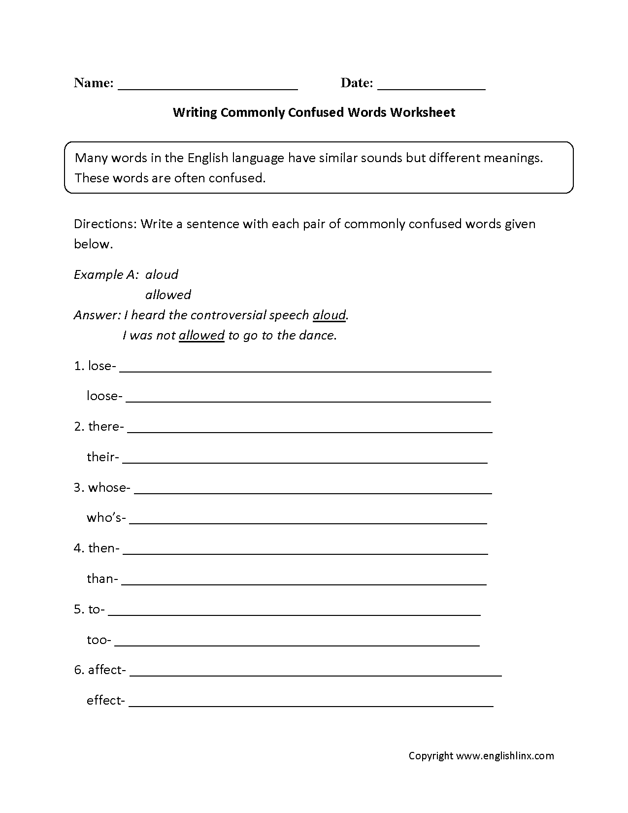 commonly confused words worksheet