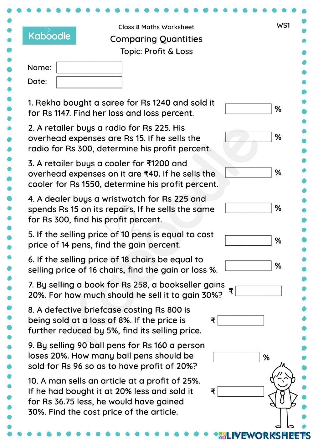Comparing Quantities Profit U0026 Loss Worksheet Live Worksheets Worksheets Library