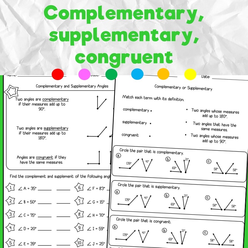 complementary angles and supplementary angles worksheet