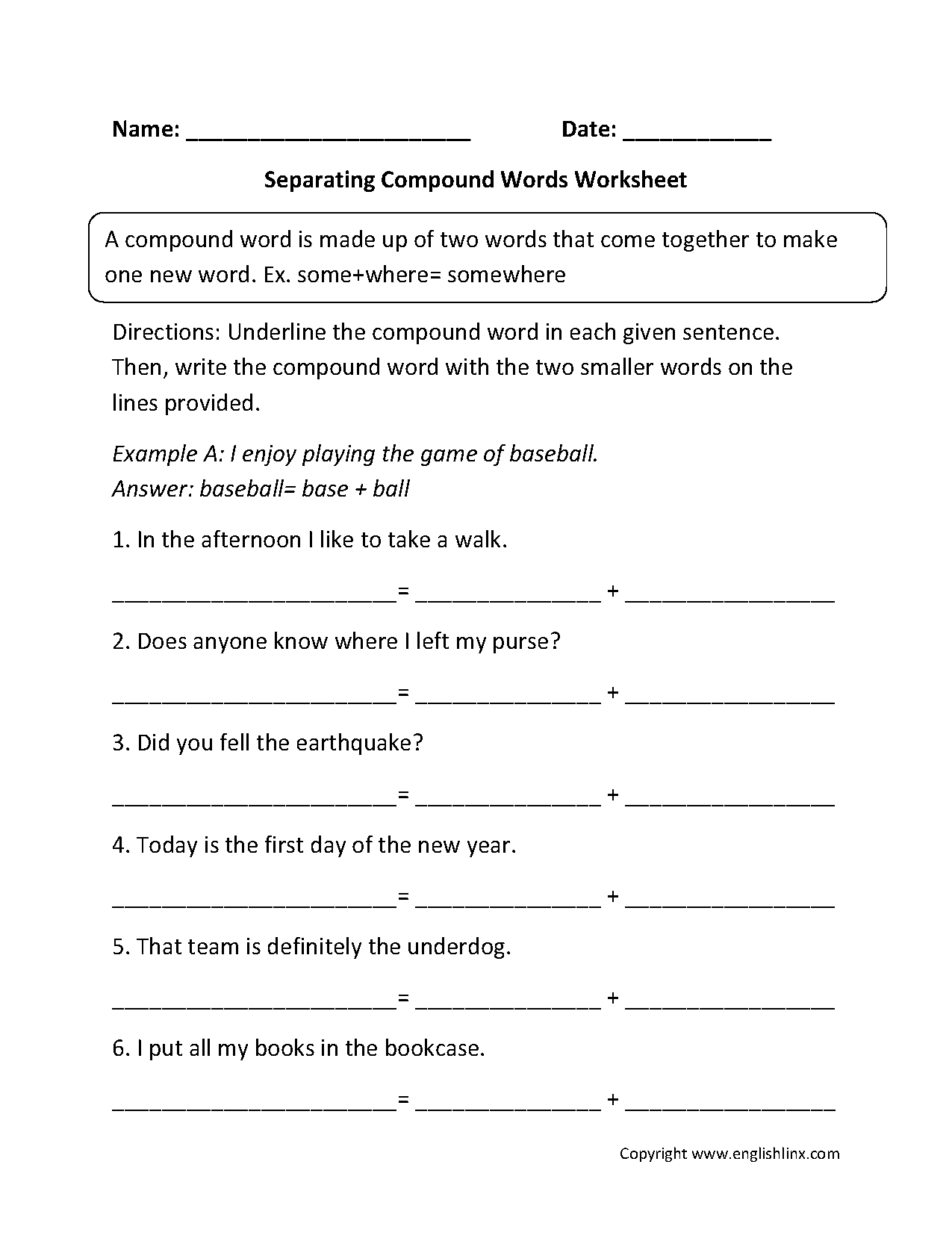 compound word worksheet