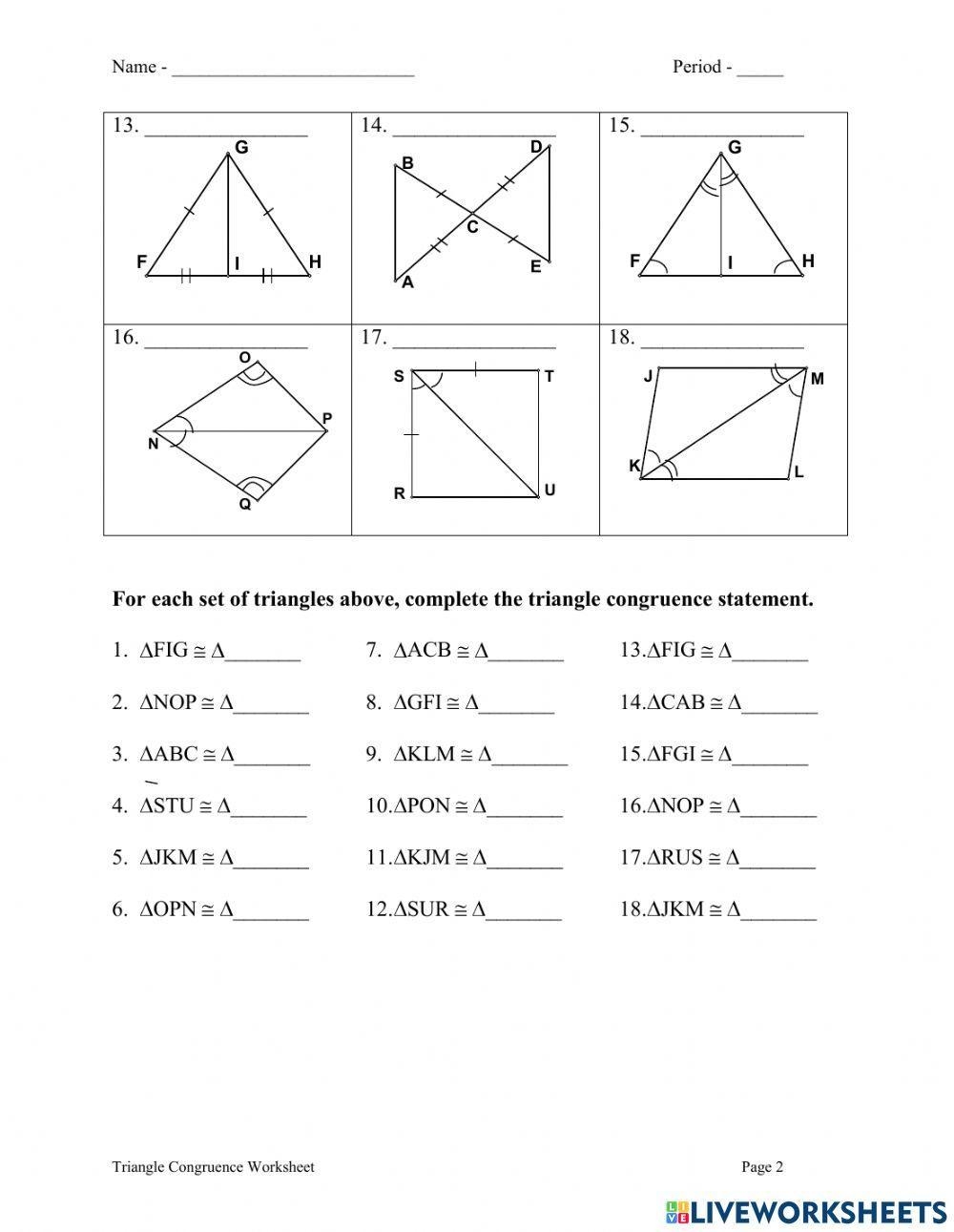 congruence and triangles worksheet