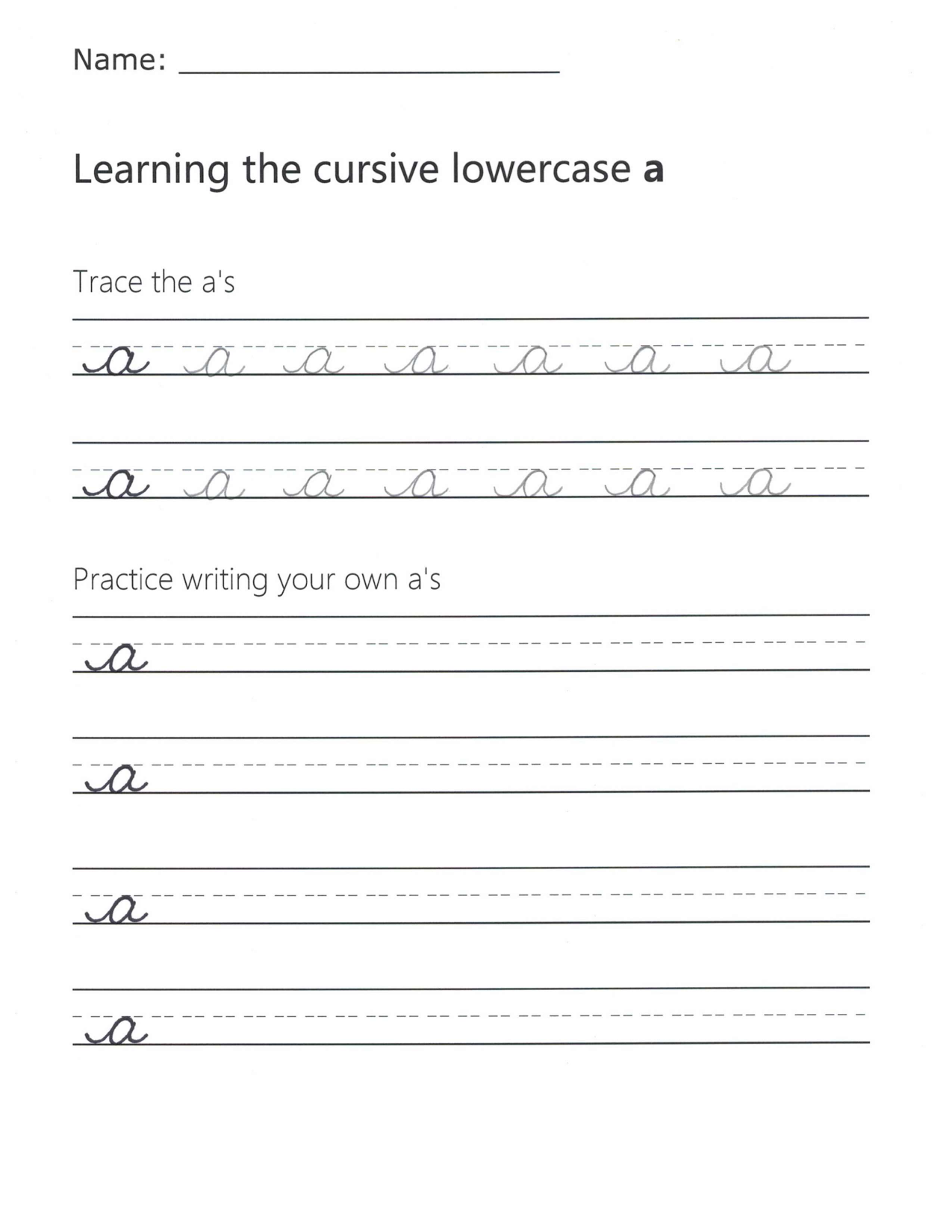 cursive a worksheet