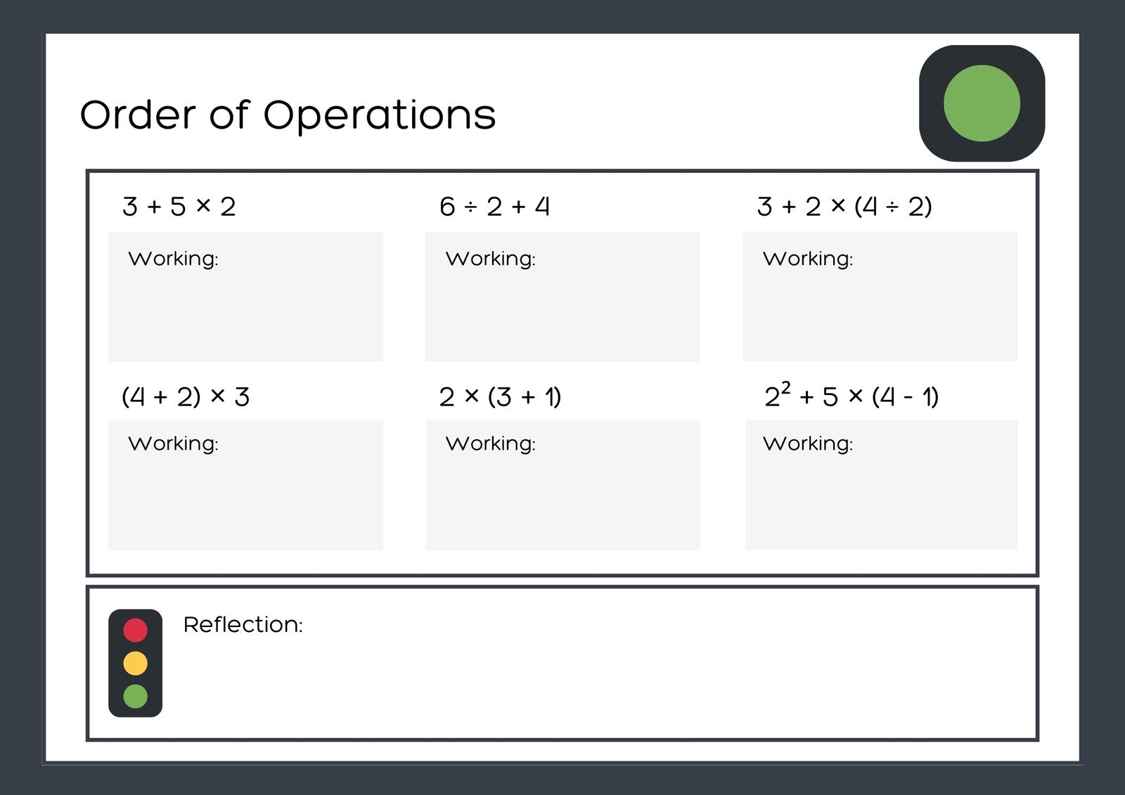 order of operation worksheets