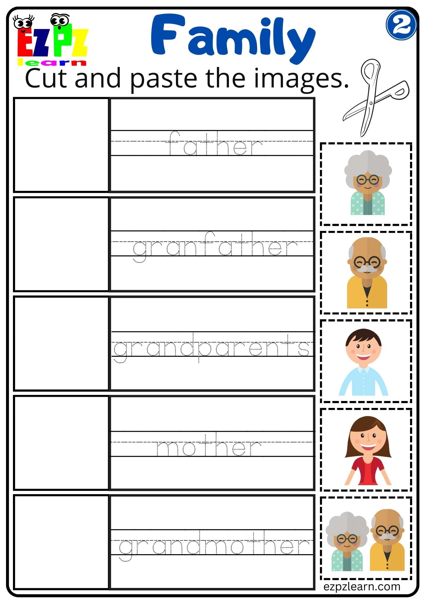 Cut And Paste Activity Family Vocabulary For K5 Students Parents And Teachers Free G2 Ezpzlearn