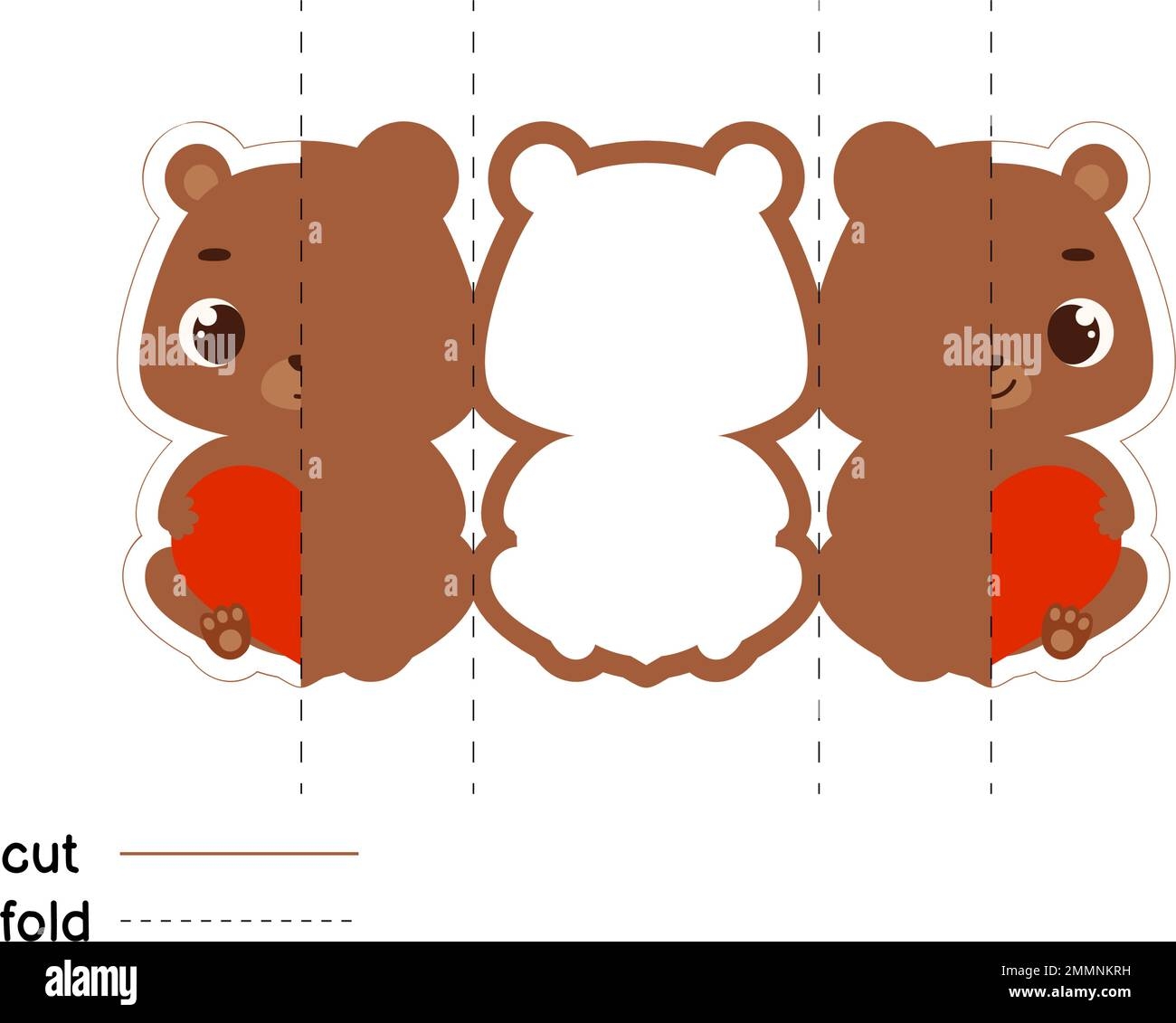 Cute Bear Hold Heart Fold Long Greeting Card Template Great For 