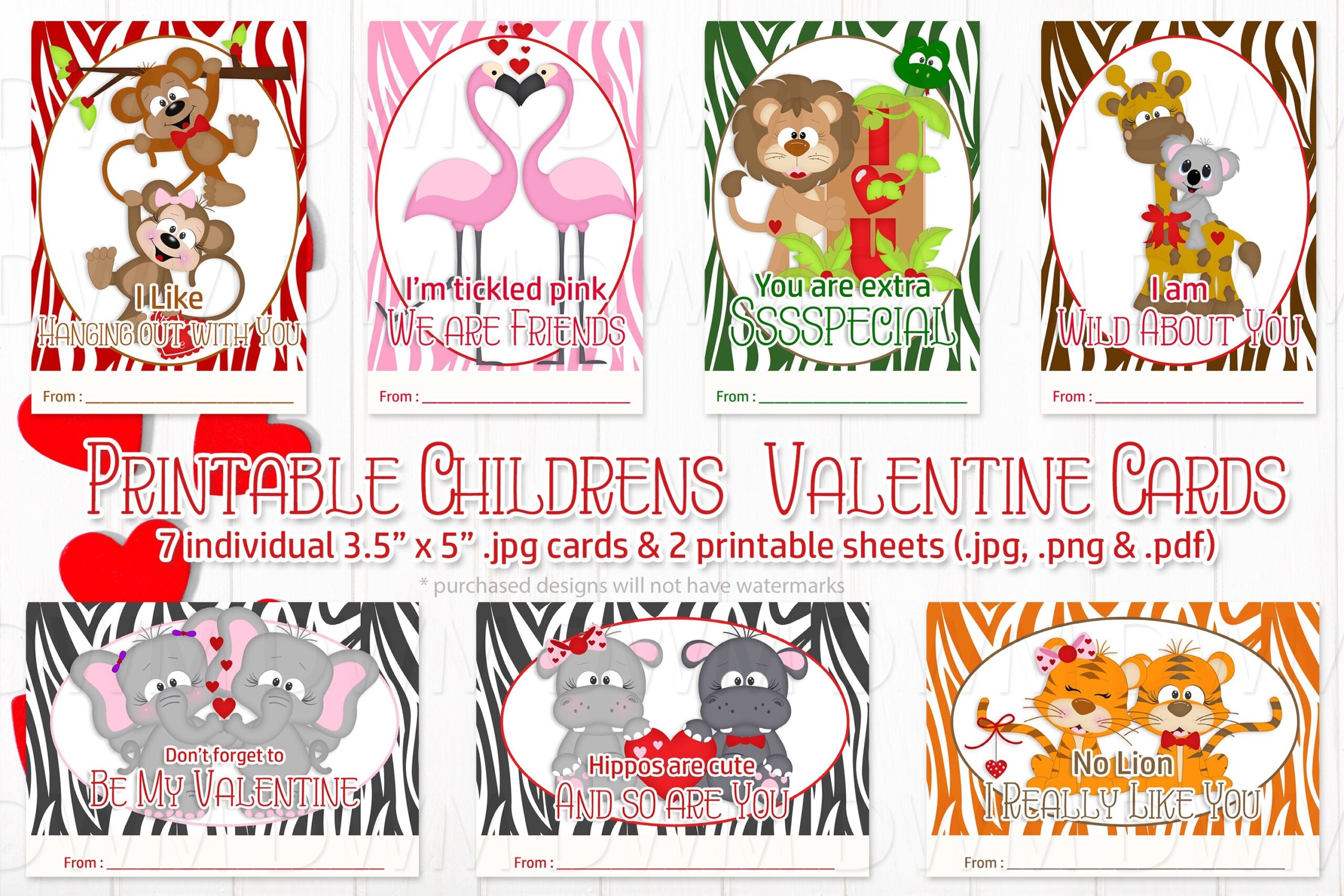 printable animal valentine cards
