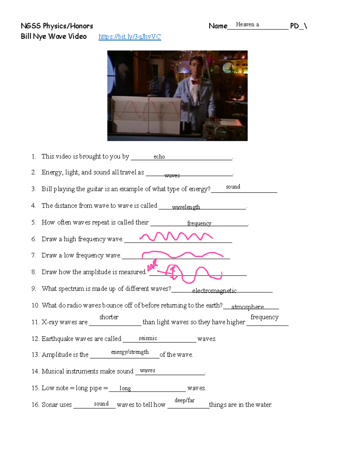 Day 13 15 16Mar21 Bill Nye Waves NGSS Physics Honors 