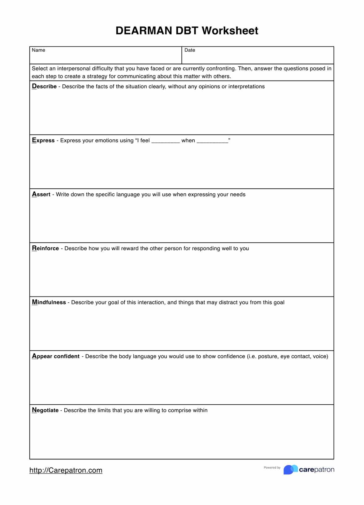 free dbt worksheets