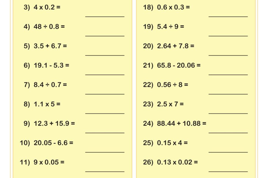 Decimal Operations Ten Minute Challenge Worksheet Fun And