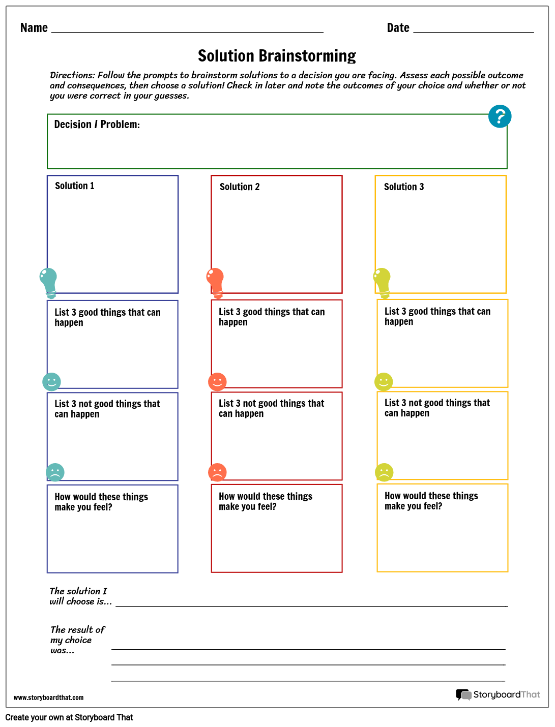 Decision Making Interactive Worksheet By Storyboard That
