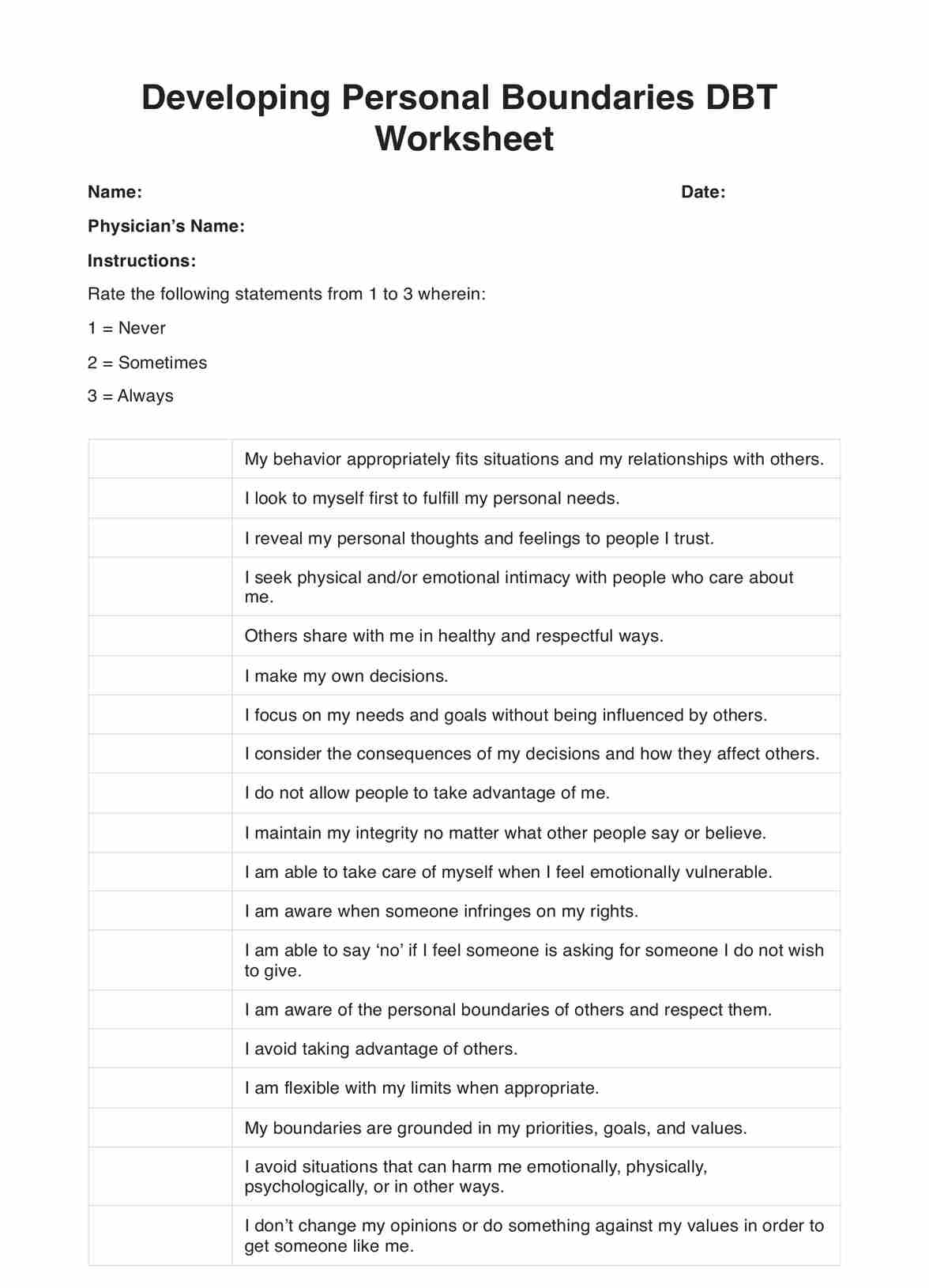 Developing Personal Boundaries DBT Worksheet U0026 Example Free PDF Download