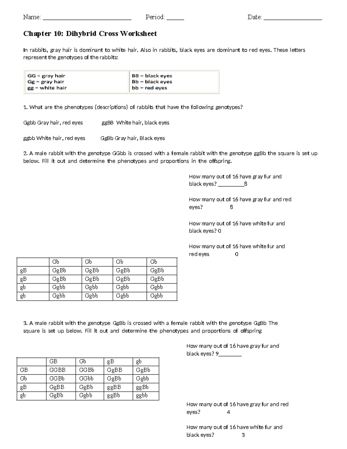 Dihybrid Crosses Worksheet U0026 Practice Problems Ch 10 Studocu