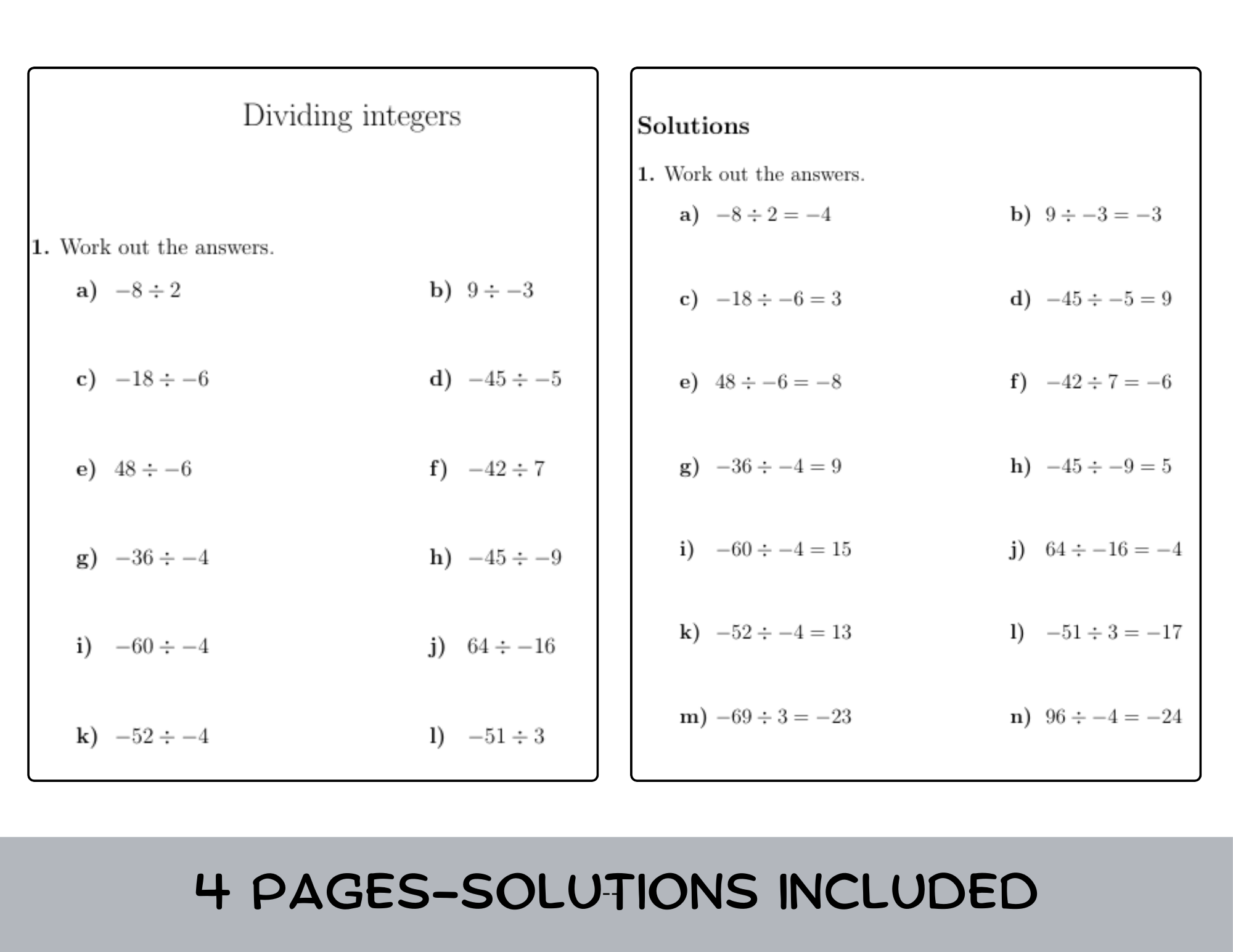 dividing integers worksheet