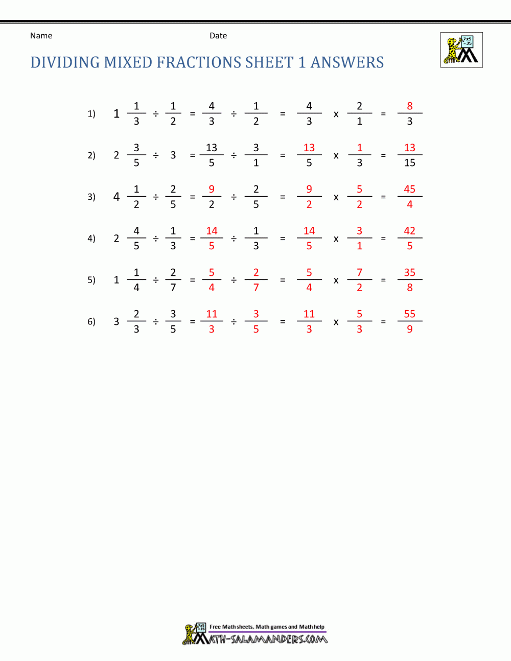 Dividing Mixed Fractions Worksheet Worksheets Library