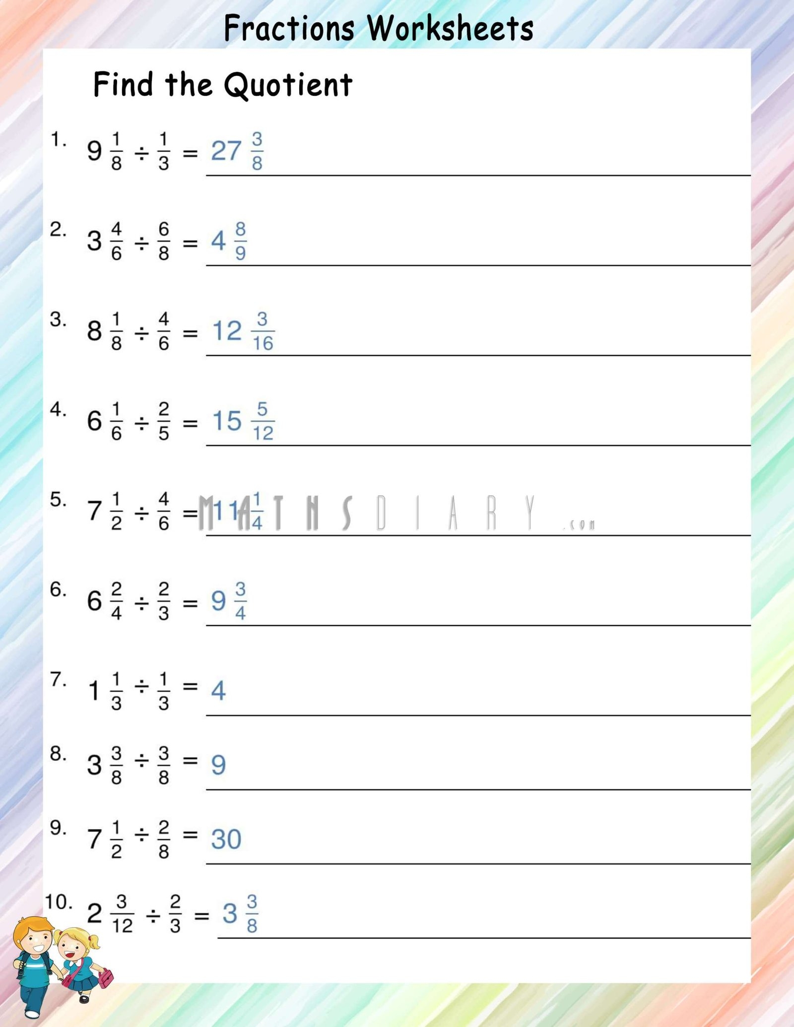 Dividing Mixed Number By Fractions Worksheets Math Worksheets MathsDiary